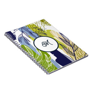 Boho Navy Limegrön blad anteckningsbok