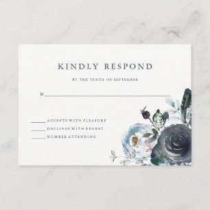 Boho Navy Peony Blommigt Bröllop OSA Kort