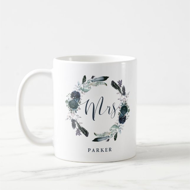 Boho Navy Peony Blommigt WAN | Fru Kaffemugg (Vänster)