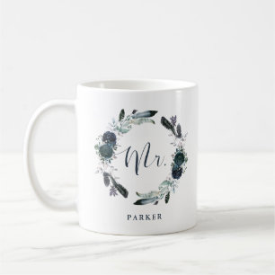 Boho Navy Peony Blommigt WAN Herr Kaffemugg
