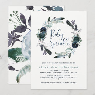Boho Navy Peony Blommigt Wandan Baby Sprinkle Inbjudningar