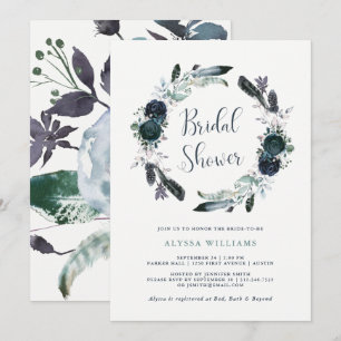 Boho Navy Peony Blommigt Wandan Möhippa Inbjudningar