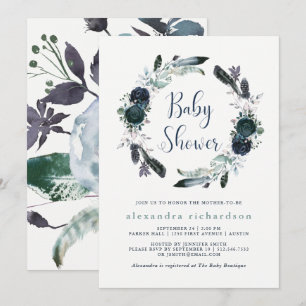 Boho Navy Peony Blommigt Wandebebis Showen Inbjudningar