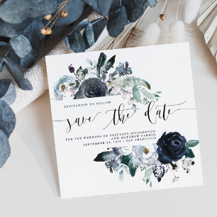 Boho Navy Peony Bröllop spara datum Datumet