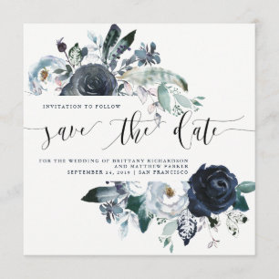 Boho Navy Peony Bröllop spara datum   Foto Datumet