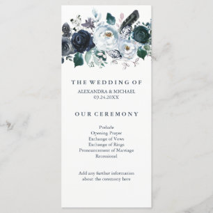 Boho Navy Peony Bröllopsprogram Program