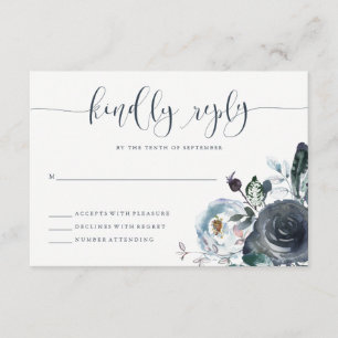 Boho Navy Peony OSA Modern kalligrafi Kort
