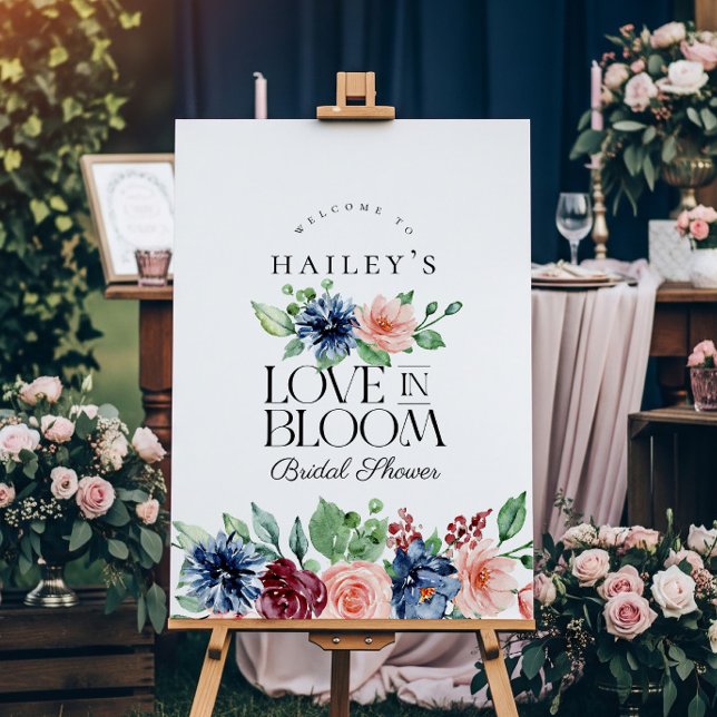 Boho Navy Rosa Blommig Kärlek i Knopp Bröllopsdusc Poster (Skapare uppladdad)