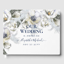 Boho Navy Vit Blommig Pampasgräs Bröllop