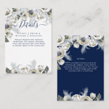 BOHO Navy White Blommigt Pampas Grass Bröllop