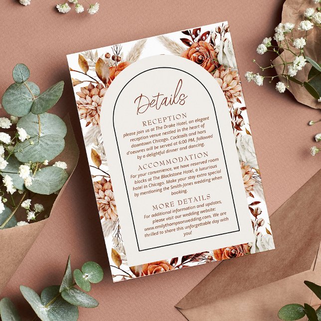 Boho Neutral Akvarell Pampas Bröllopsdetaljer Tilläggskort (Skapare uppladdad)