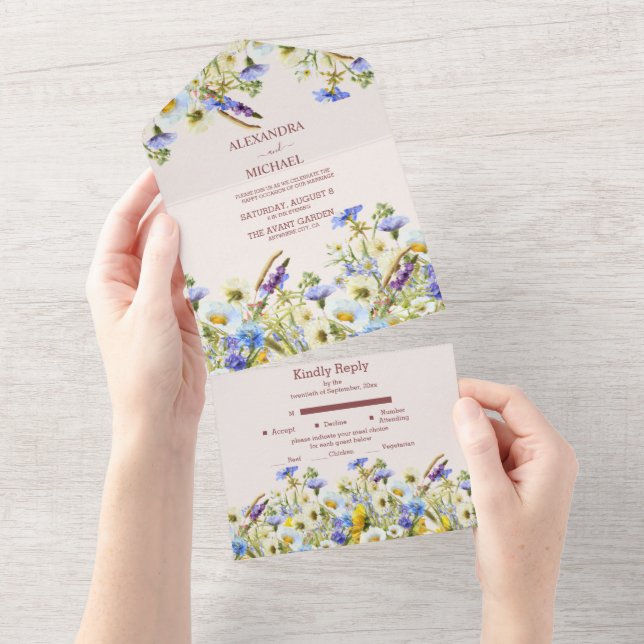 Boho Neutral Akvarell Vildblomma Bröllop (Tearaway)
