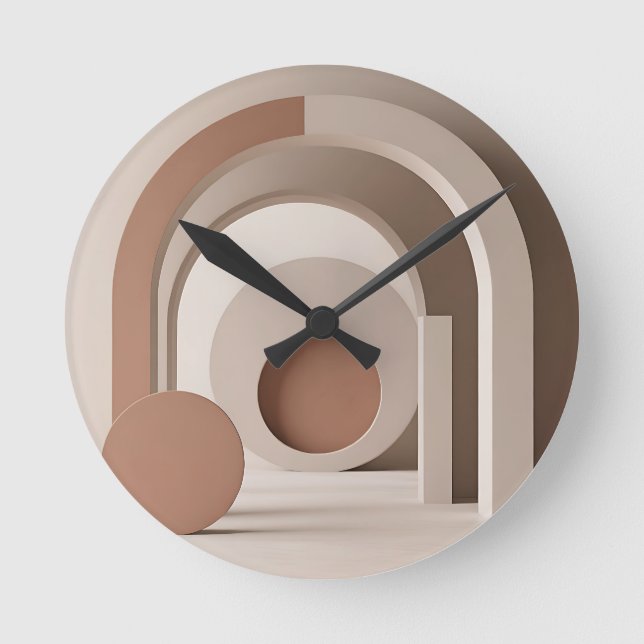 Boho Neutral Båge Geometrisk Modern  Rund Klocka (Framsida)