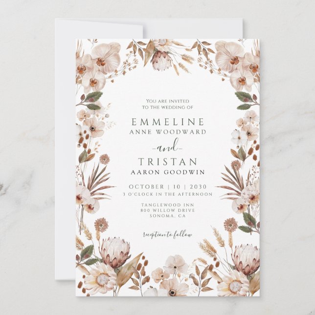 Boho Neutral Botanisk Bröllop Inbjudningar (Framsida)