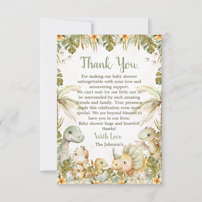 Boho Neutral Dinosaur Bebis Bebis Shower Tack Kort (Framsida)