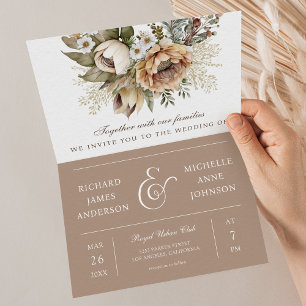 Boho Neutral Earthy Blommig Taupe QR-kod Bröllop Inbjudan