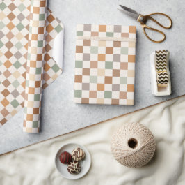 Boho Neutral Earthy Checker Checkerboard Checkered Presentpapper
