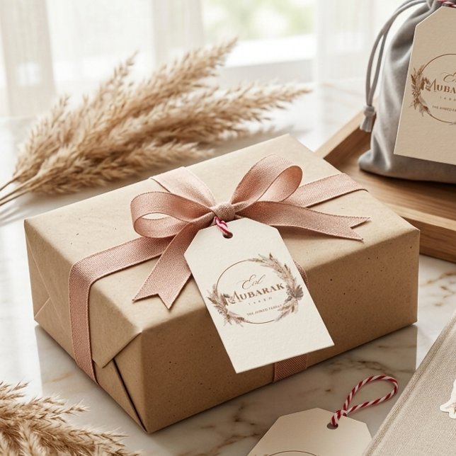 Boho Neutral Eid Mubarak Presentetikett Elegant Pa (Skapare uppladdad)