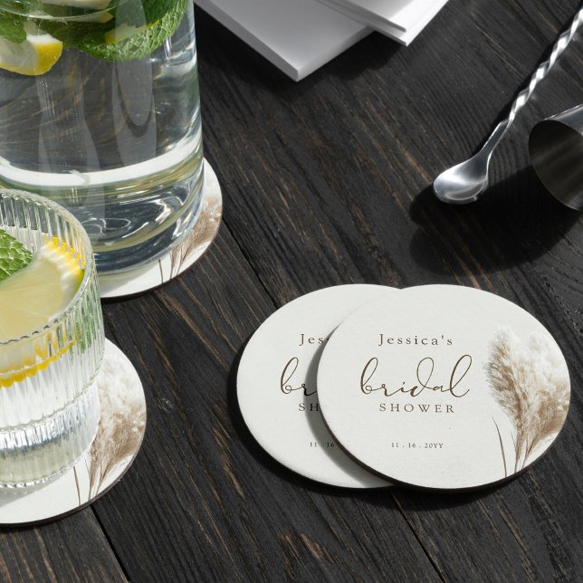 Boho Neutral Fluffig Pampasgräs Bröllopsfest Underlägg Papper Rund (Skapare uppladdad)