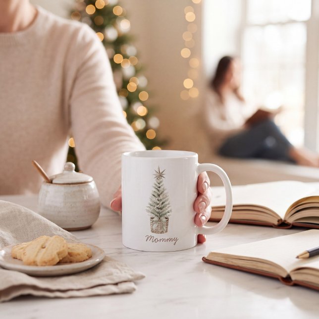 Boho Neutral Julgran Mommy-Mugg Kaffemugg (Skapare uppladdad)