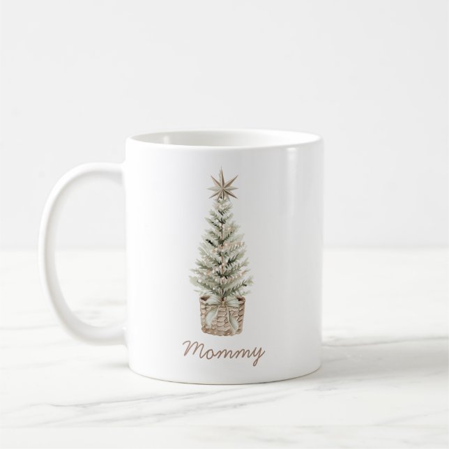Boho Neutral Julgran Mommy-Mugg Kaffemugg (Vänster)