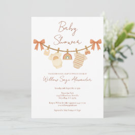 Boho Neutral Klädstreck Baby Shower Inbjudningar