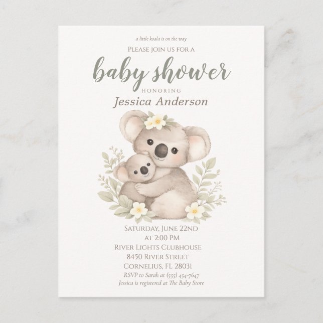 Boho Neutral Koala Baby Shower Vykort (Framsida)