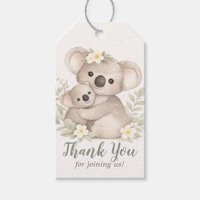 Boho Neutral Koala Bebis Shower Presentetikett (Framsidan)