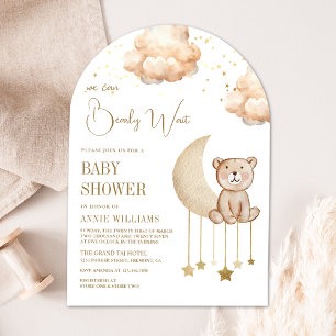 Boho Neutral Mån Björn Båge Baby Shower Inbjudningar