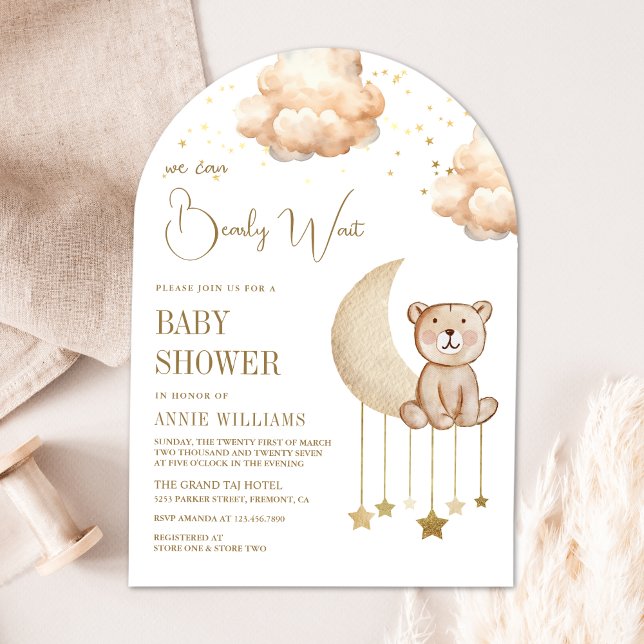 Boho Neutral Mån Björn Båge Baby Shower Inbjudningar (Skapare uppladdad)