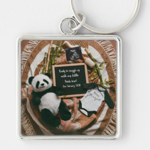 Boho neutral panda graviditetsannonseringspresent fyrkantig silverfärgad nyckelring