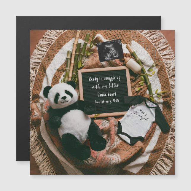 Boho Neutral Panda Pregnancy Announcement  (Fram/baksida)