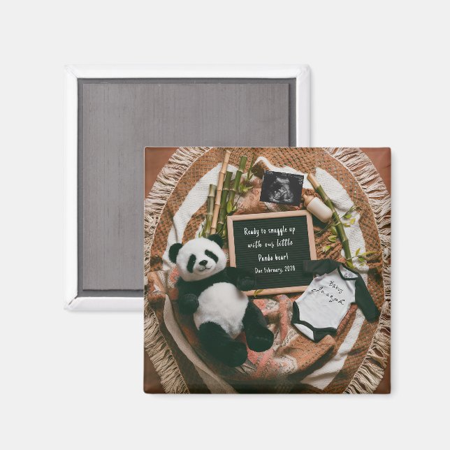 Boho Neutral Panda Pregnancy Announcement gift Magnet (Front/Back)