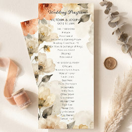 Boho Neutral Peachytonad Vattenfärg Blommig Bröllo Program
