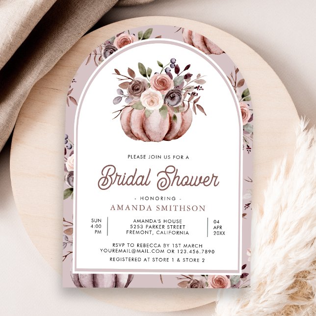 Boho Neutral Pumpa Blommig Båge Bröllopsdusch Inbjudningar (Skapare uppladdad)