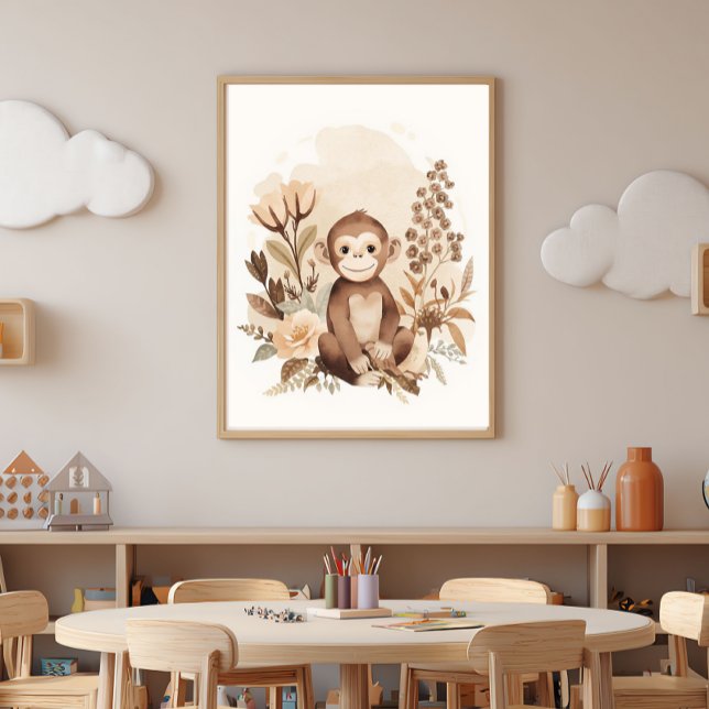Boho Neutral  Safari Monkey Kids Nursery Art  Poster (Skapare uppladdad)