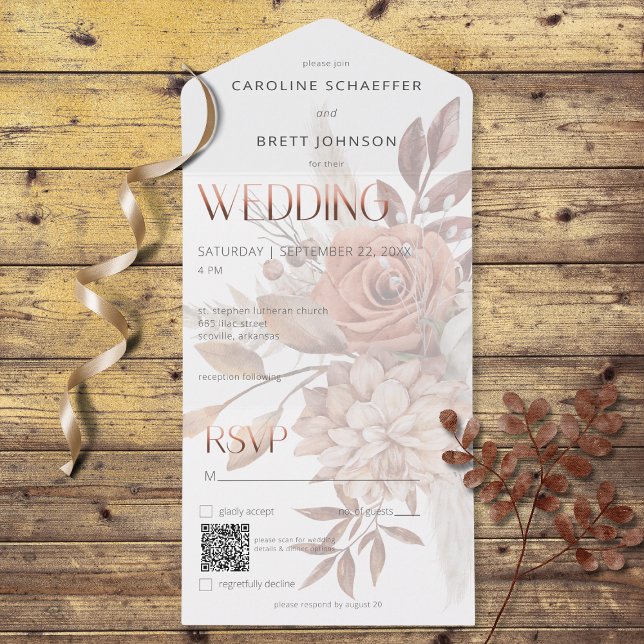 Boho Neutral Soft Fokus Höstbukett QR-kod (Also available without a QR code; with or without dinner selection options.)