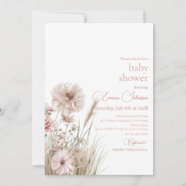 Boho Neutral Vildblomma Bebis Shower Inbjudan