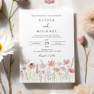 Boho Neutral Vildblomma Blommig Bröllop Inbjudningar