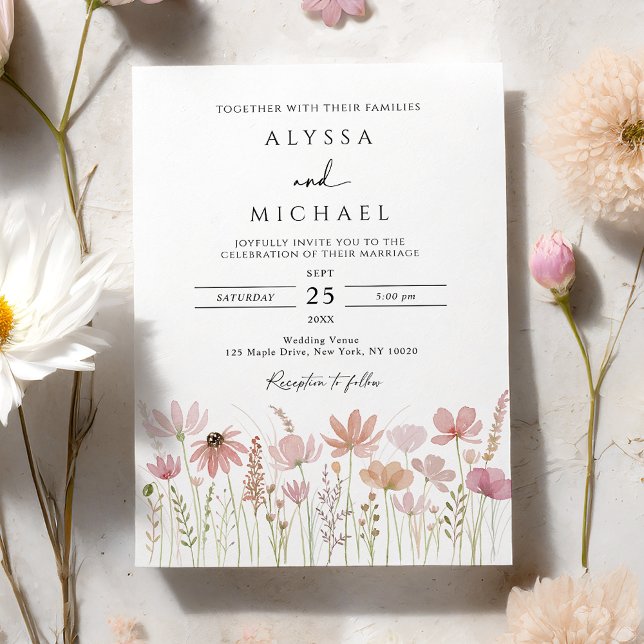 Boho Neutral Vildblomma Blommig Bröllop Inbjudningar (Skapare uppladdad)