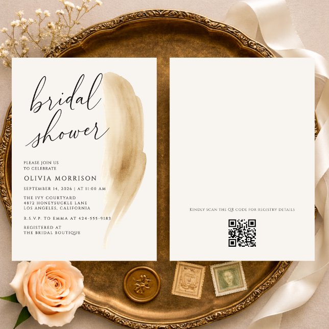 Boho Neutral Watercolor QR Code Bridal Shower Inbjudningar (Skapare uppladdad)