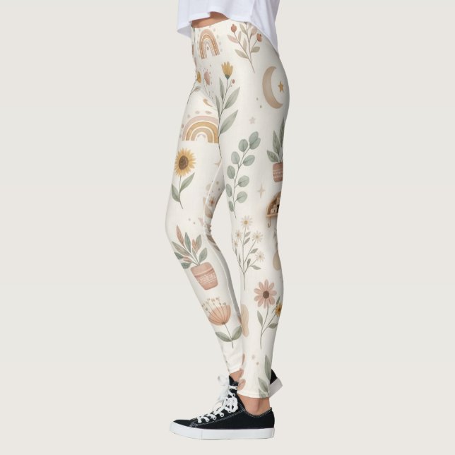 Boho Neutrala Regnbågslegginningar Jordnära Botani Leggings (Vänster)