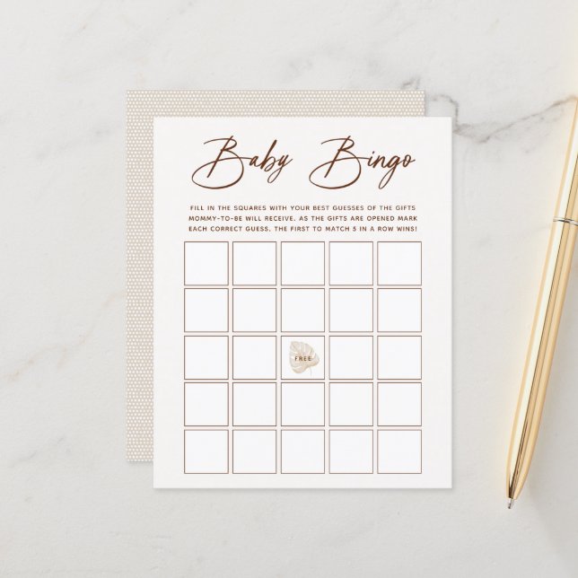Boho Neutralt Baby Bingo Game (Fram/Back In Situ)