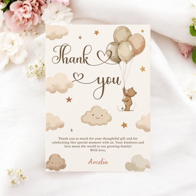 Boho Neutralt Barly Wait Nalle Baby Shower Tack Kort (Boho Neutral Bearly Wait Teddy Bear Baby Shower Thank You Card)