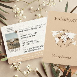 Boho Neutralt Beige Passport Destination Wedding Inbjudningar