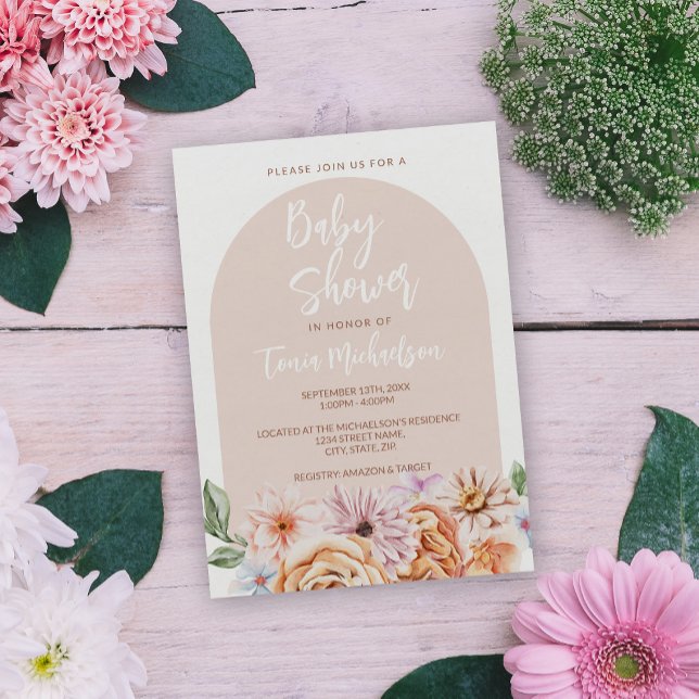 Boho Neutralt Blommigt Baby Shower Inbjudningar (Skapare uppladdad)