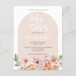 Boho Neutralt Blommigt Baby Shower Vykort