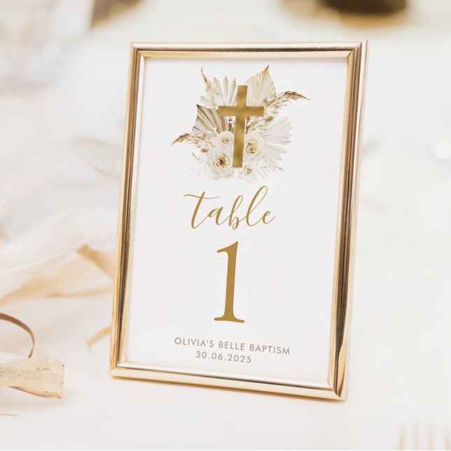 Boho Neutralt Blommigt Baptism Bordsnummer (Boho Neutral Baptism Table Numbers | PLEASE EDIT EACH NUMBER NEEDED FOR FRONT AND BACK OF DESIGN)