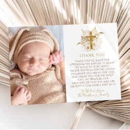 Boho Neutralt Blommigt Baptism Christening Photo Tack Kort