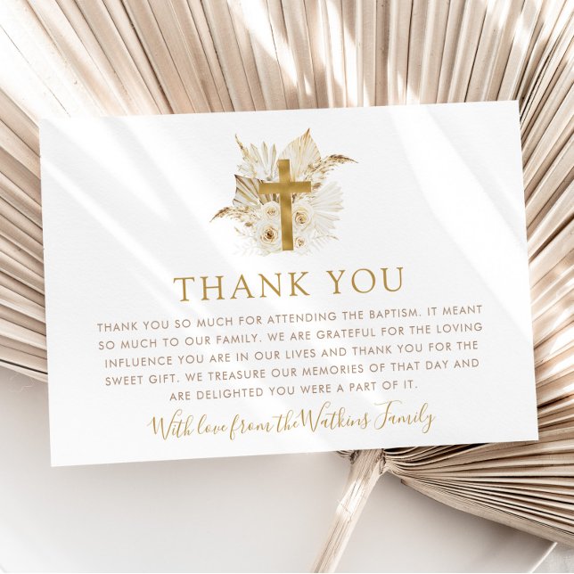Boho Neutralt Blommigt Baptism - tackkort Tack Kort (Boho Neutral Floral Baptism Thank You Card - MATCHING ITEMS AVAILABLE)